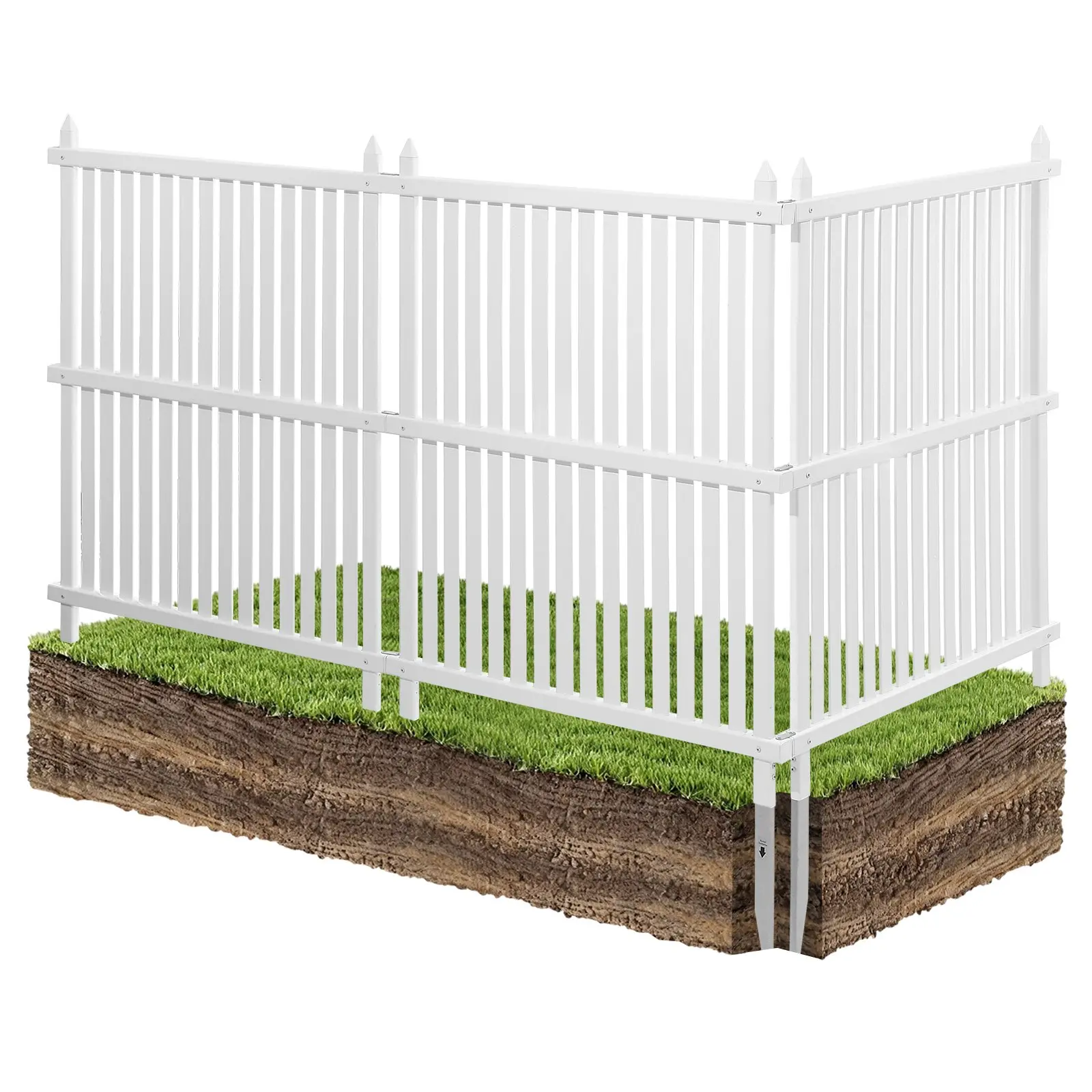 VEVOR 3-Panel Rectangular PVC Outdoor Privacy Screen, 36x45in Vinyl Pool Enclosure with Ventilation, 19.7in Ground Stakes, Easy Setup for HOA Users’ A/C Units, Trash Cans