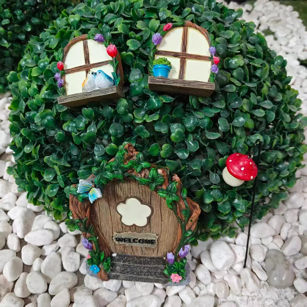 4pcs Glowing Fairy Tale Doors, Glowing Decorative Element, Resin Craft Butterfly Decor, Outdoor Garden Wall Decoration, Garden Statues, Forest Healing Small House Windows, Whimsical Appearance, Garden Decorations, Garden Accessories, Resin Sculptures