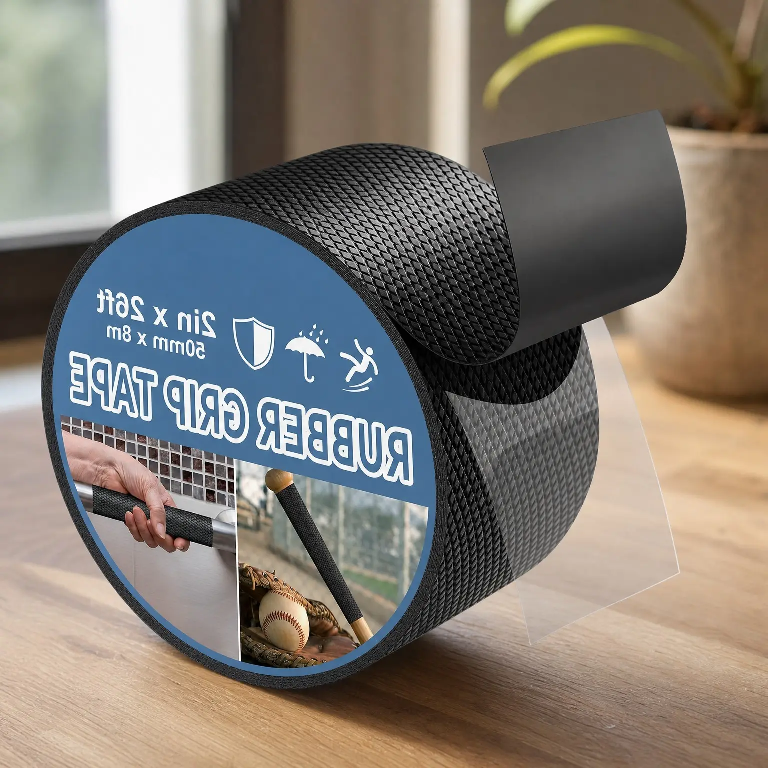 2" x 26FT Black Ultra-Thin Anti-Slip Rubber Grip Tape for Handles
