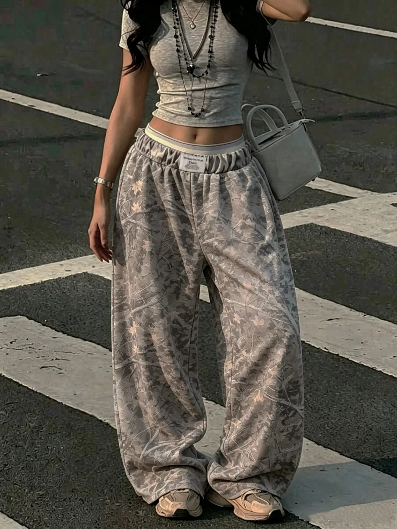 Women's Camo Long Pants, Loose Baggy Straight Leg, Drawstring Waist, Y2K Style, Soft Comfortable Fabric, Streetwear, Daily Wear, Commute, Shopping