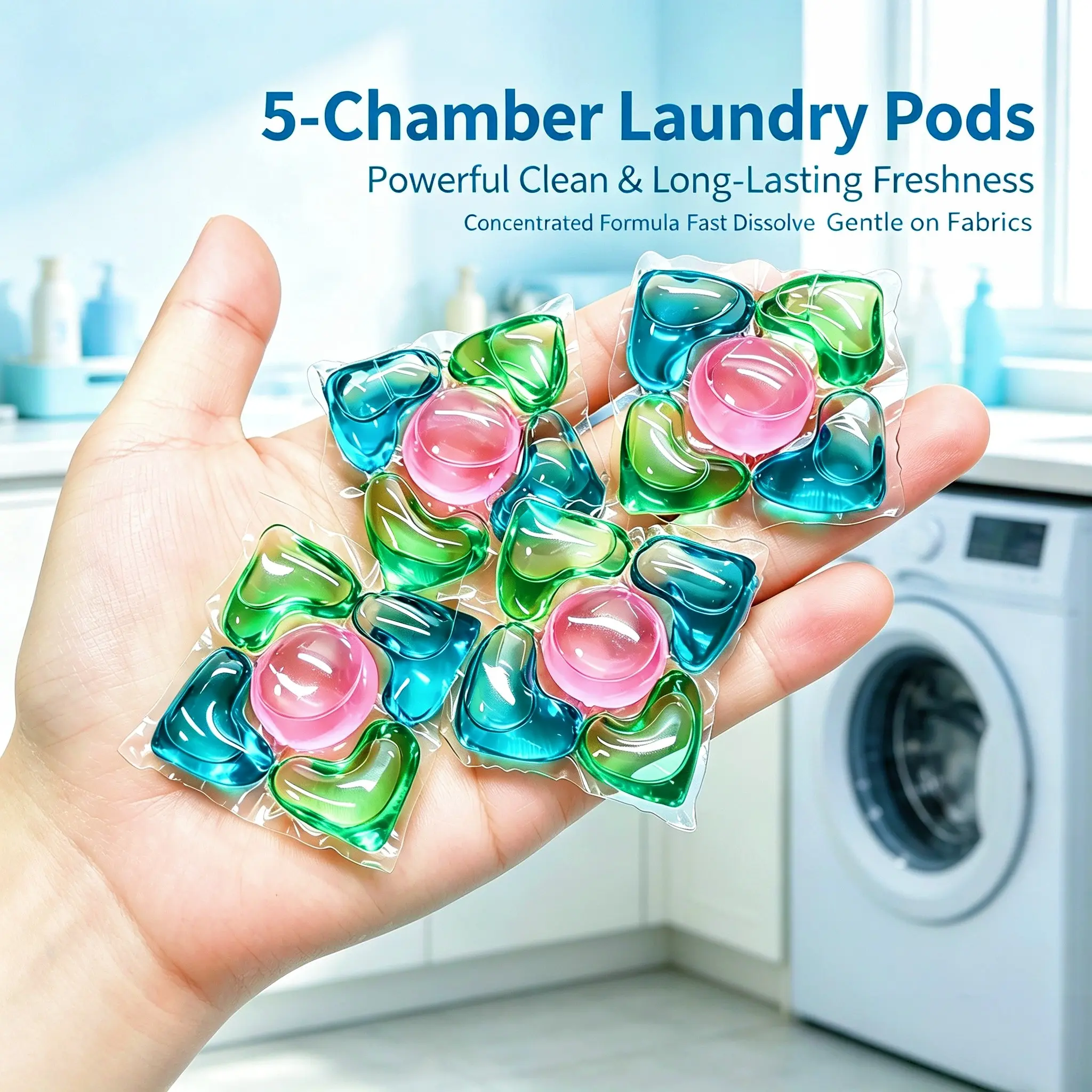 5 in 1 Heart Shaped Laundry Detergent Pods (7g), Floral Scent Freshness Booster, Deep Clean Stain Remover, Fabric Softener & Odor Eliminator, Cold Water Soluble Laundry Pacs for HE Washer
