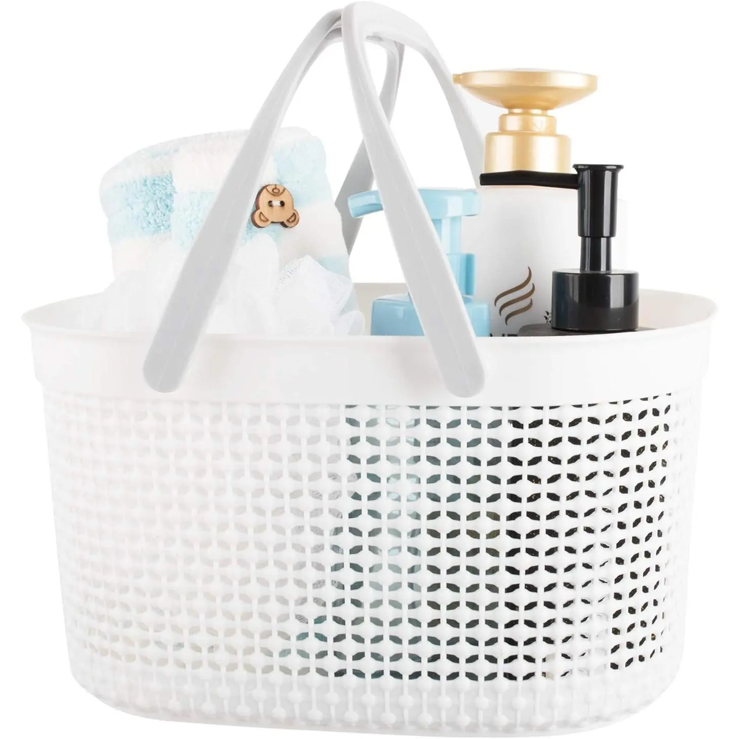 Portable Plastic Shower Caddy Basket with Handles, White | Organizer Storage Tote Toiletry Bin for Bathroom, College Dorm Essentials, Kitchen, Camp, Gym