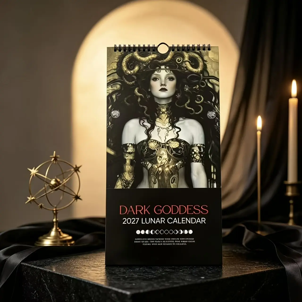2027 Dark Goddess Moon Phase Calendar, Vintage Oil Painting Gothic Wall Calendar, Witch Mythology Decorative Hanging Calendar