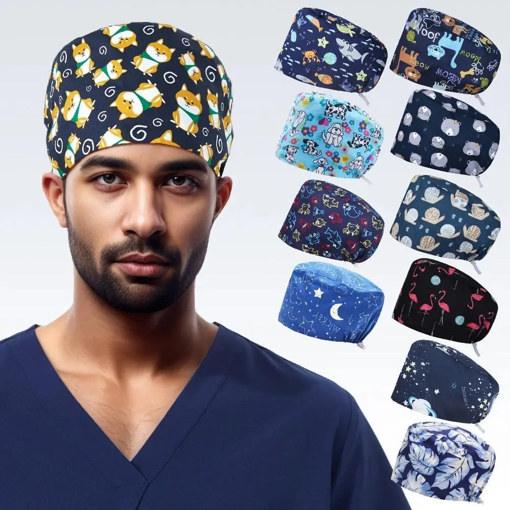 Men's Surgeon Caps Cotton Medical Scrub Hats for Women Vet Pet Hospital Doctor Working Skullcap K19