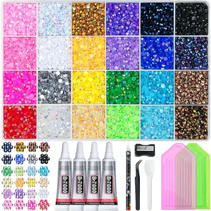 Home Supplies 35000 Pcs Resin Jelly Rhinestones Kit, Multicolor 3mm Flatback Rhinestones with 4 Pcs B7000 Jewelry Glue & Tools, All-in-One Bedazzling Kit for DIY Arts & Crafts Gifts