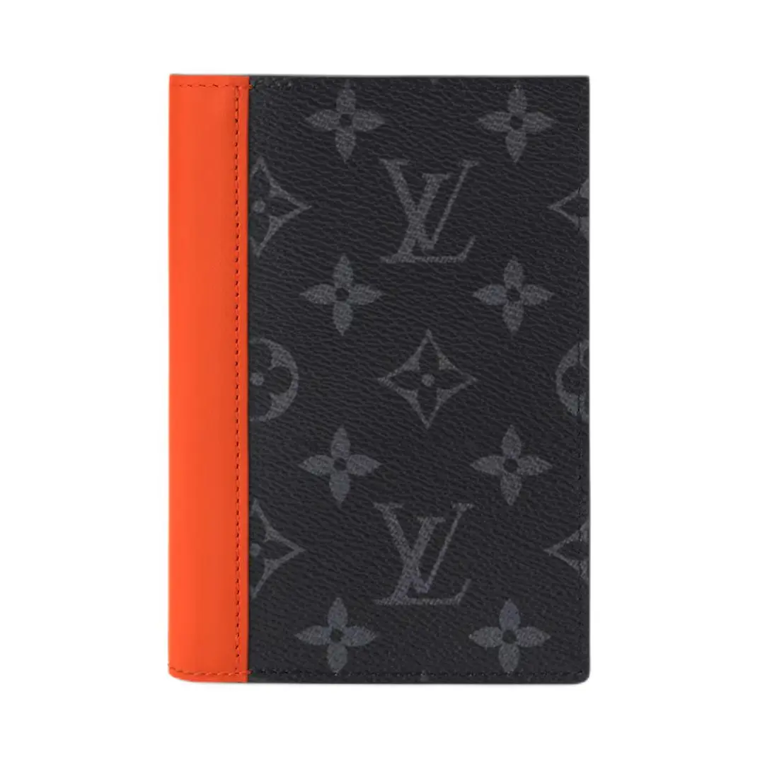Louis Vuitton Monogram Eclipse Coated Canvas Passport Case for Men, Color-Blocked Orange Design