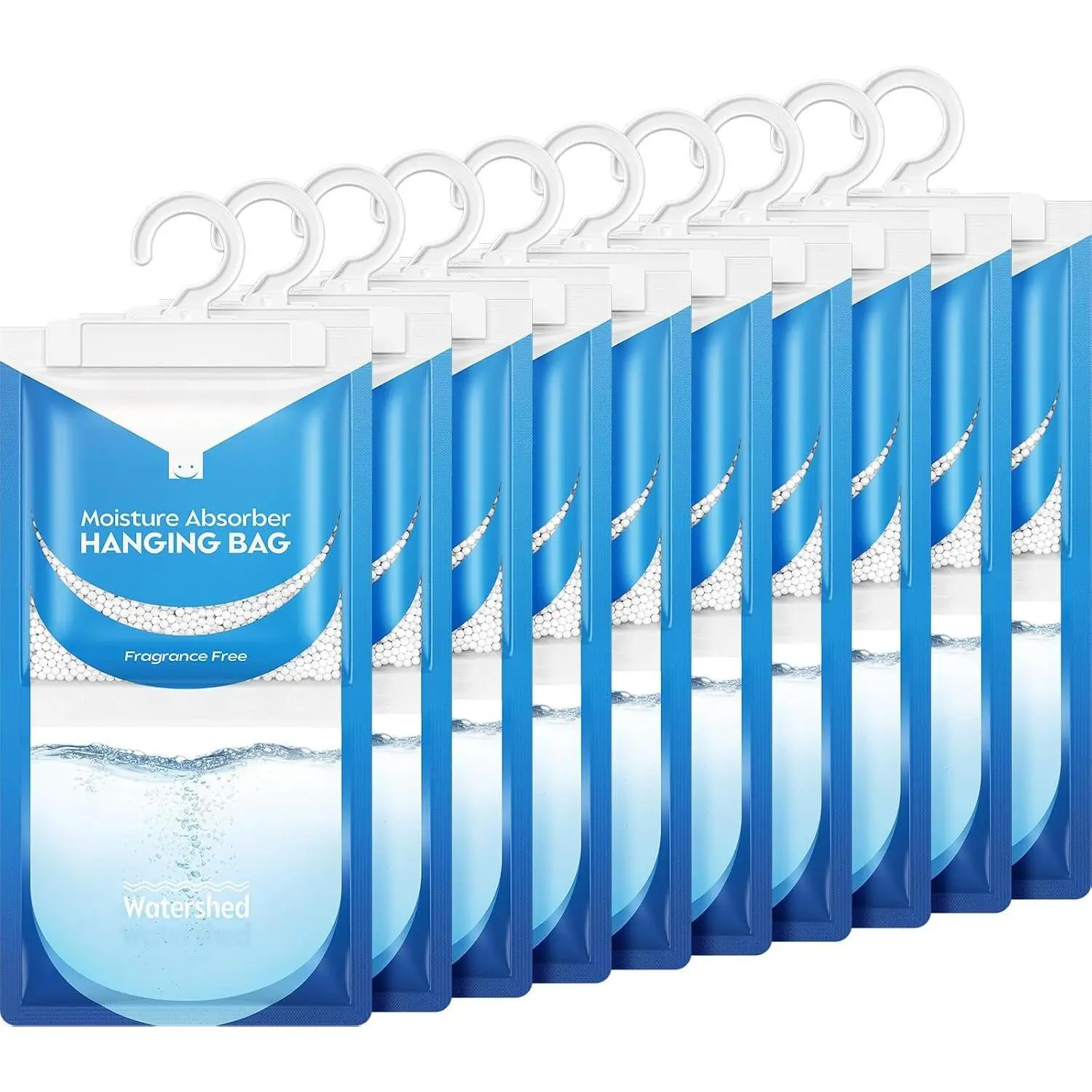 Fragrance-Free Hanging Closet Dehumidifier Bags 10-Pack, 9.8 oz Humidity Absorbers with Odor Control for Closet, Bathroom, Hanging Bag