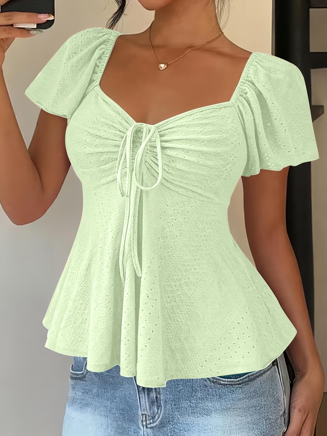 Women's Y2K Solid Color Jacquard V Neck Drawstring Crop Top Spring Summer New Arrival Breathable Dry Fit Long Sleeve UV Protective Active Gym Yoga Compression Shirt