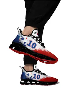 Shoes For Men, Red White Blue Korea National Team Number 10 Themed Lace-Up Low Top Shoes, Classic Lightweight Sports Sneakers, Comfortable Walking, Running & Tennis Shoes, Breathable Plus Size