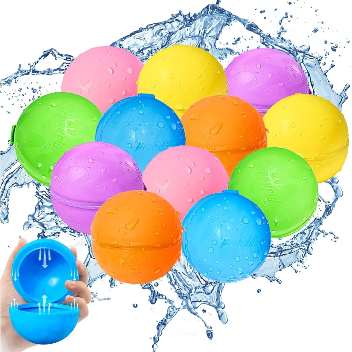 Reusable Water Balloons - Quick Fill Water Balls for Kids Toddlers Age 4-8, Refillable Self-Sealing Splash Bomb for Summer Pool Party Outdoor Beach Toys, Fun Water Fight Toys for Boys Girls Age 8-12
