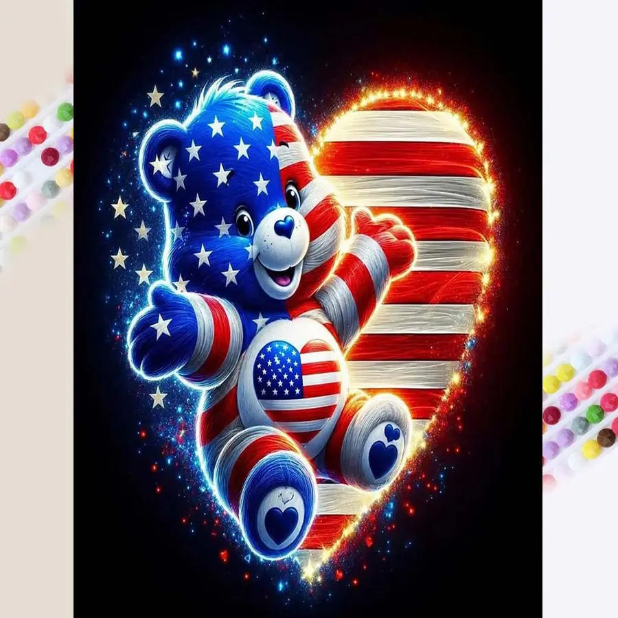 1Pcs, 5D-DIY, Diamond Painting Kit, Diamond Art, Bear, Heart, Flag, Mosaic Art, Full Drill, Round Drill, Diamond Art Kit, Decorative Painting, Perfect for Home Decoration and Creative Gifts