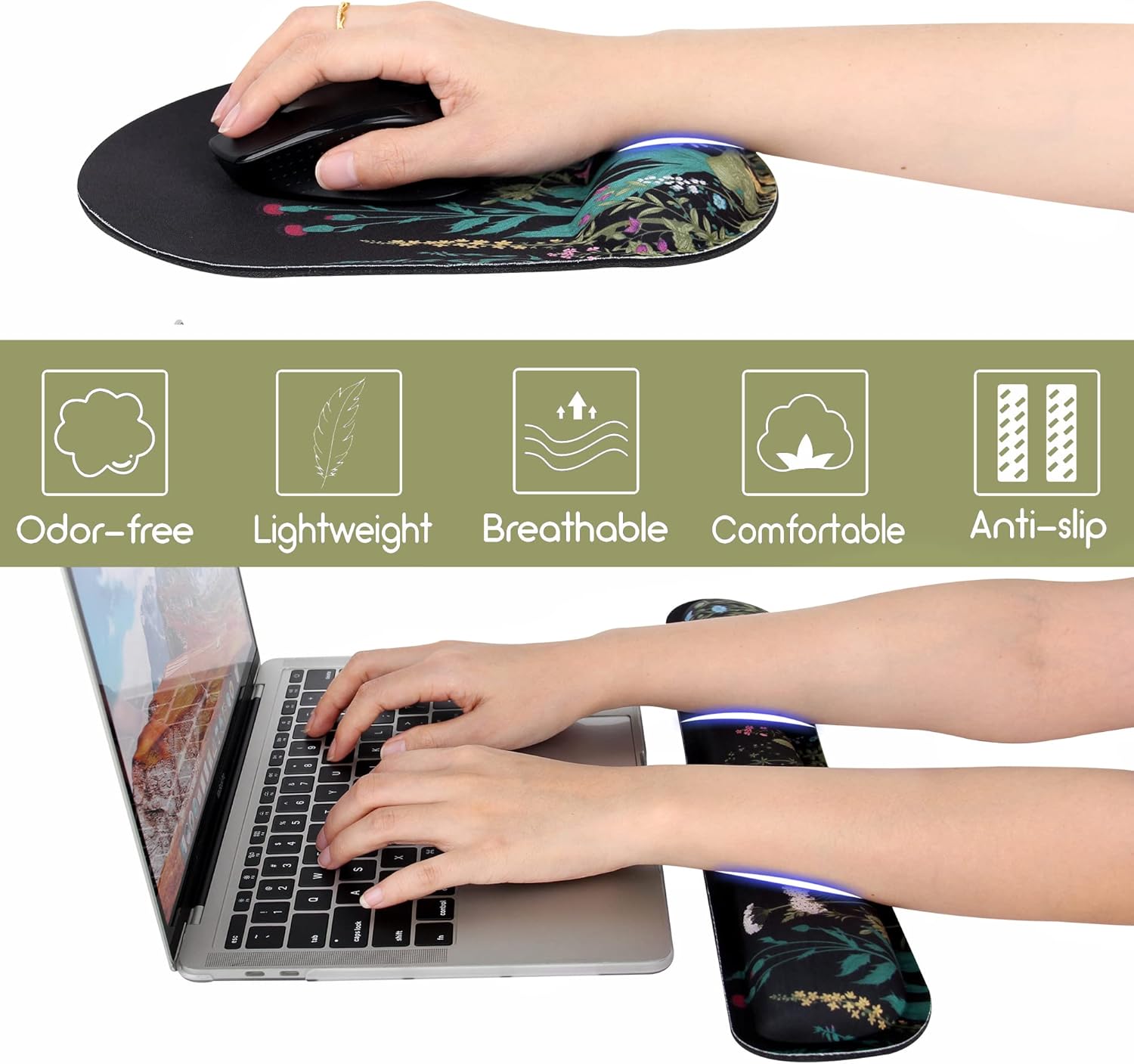 Ergonomic mouse pad and wrist rest and keyboard wrist rest, memory foam wrist rest computer keyboard, pain relief, mouse pad wrist support games, office, laptop