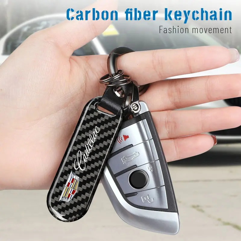 Car Carbon Fiber Keychain Key Chain Pendant Keyring Horseshoe Buckle For Cadillac Escalade CTS ATS XTS CT4 CT5 XT5 XT4 XT6 CT6 Lyriq SRX ELR Celestiq EXT XLR Metal Keychain
