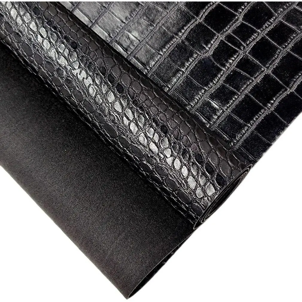 12" x 53" Glossy Embossed Crocodile Texture Faux Leather Roll - Synthetic Leather Sheet for Wallets, Keychains, Handbags, Sewing & Crafts (Black)Gift