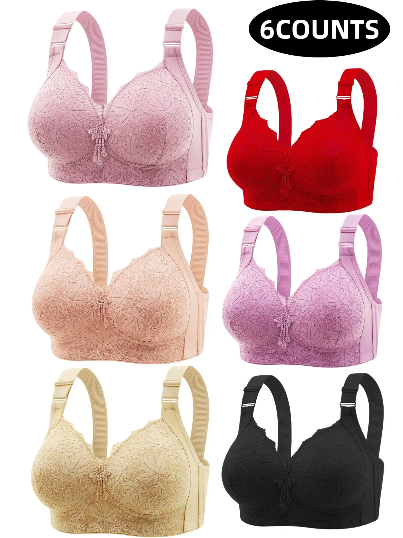 Women's Lace Bra Set Without Steel Cup, Ultimate Comfort & Medium Support, Fashionable Plain Design, Multiple Sizes Available