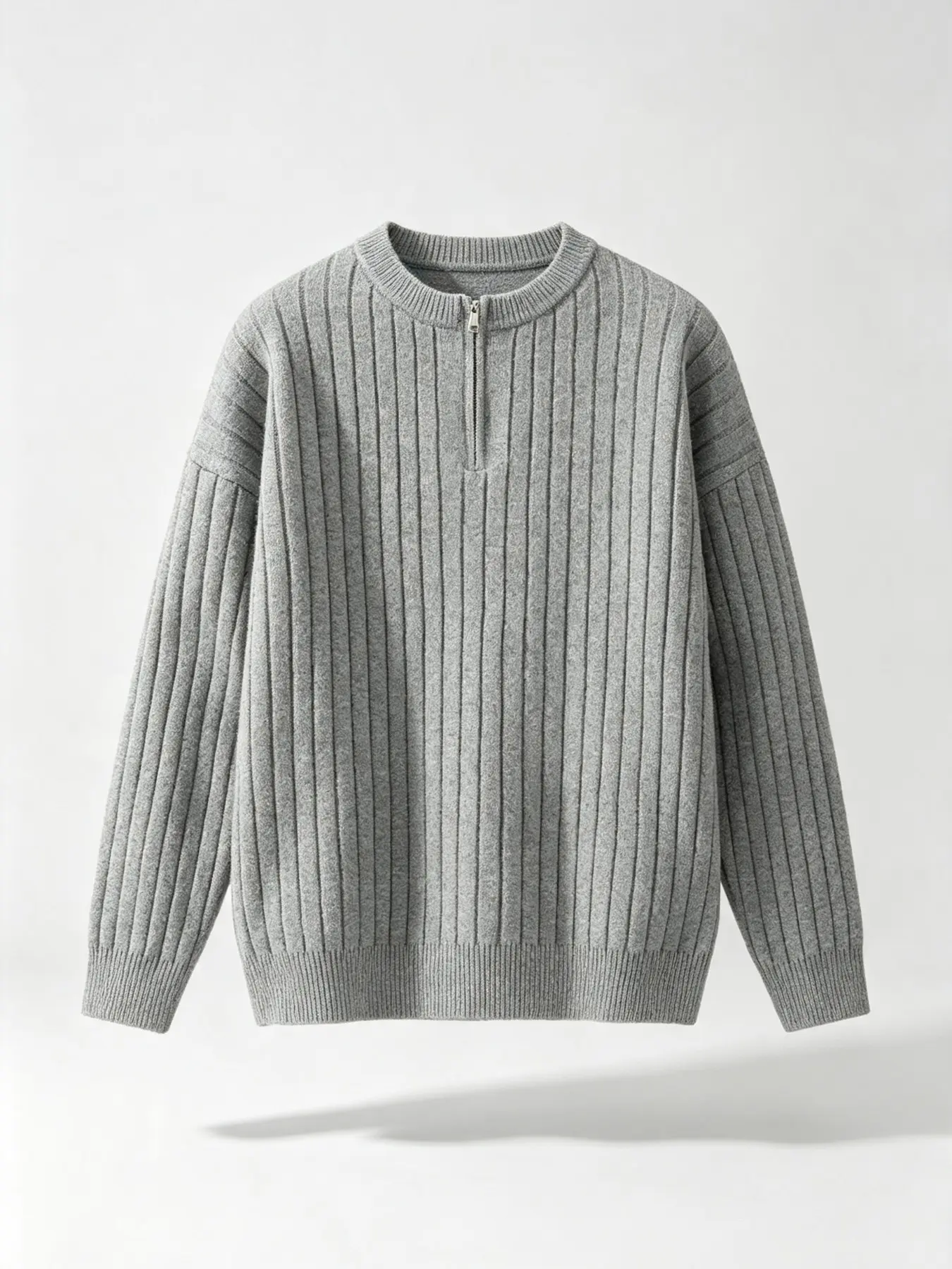Men’s Loose Half‑Zip Knit Sweater, Classic Vertical Ribbed Quarter Zip Pullover Jumper, Soft Warm Crew Neck Knit Top For Men Fall Winter Casual Everyday OutfitsHalfZipSweaterMen #RibbedKnitSweater #MensPullover #MensFallSweater