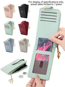 Ladies' Double Fold Wallet, RFID Anti-Theft Brush, Stylish Multifunctional Card Bag With Keychain, Multiple Card Slots, ID Card Window And Zipper Pocket, Minimalist Thin Card Bag Suitable For Daily Portable Use, Valentine's Day Gift, Ideal Gift