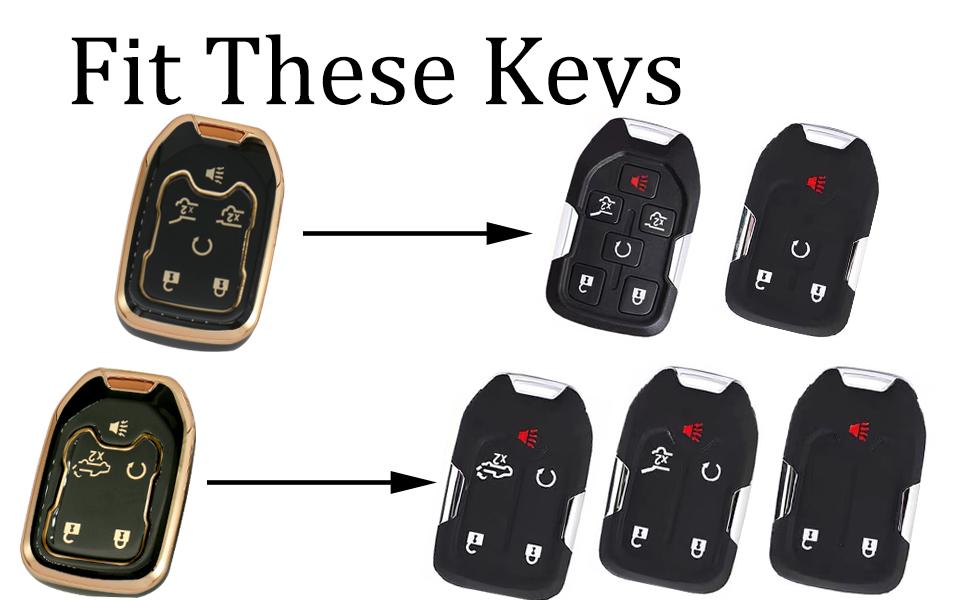Key Fob Cover Compatible with Chevy Chevrolet Suburban Tahoe GMC Terrain Yukon Yukon XL Smart 6 Buttons TPU Remote Keyless Key Fob Case Protection Shell Accessories Blue with Metal Keychain
