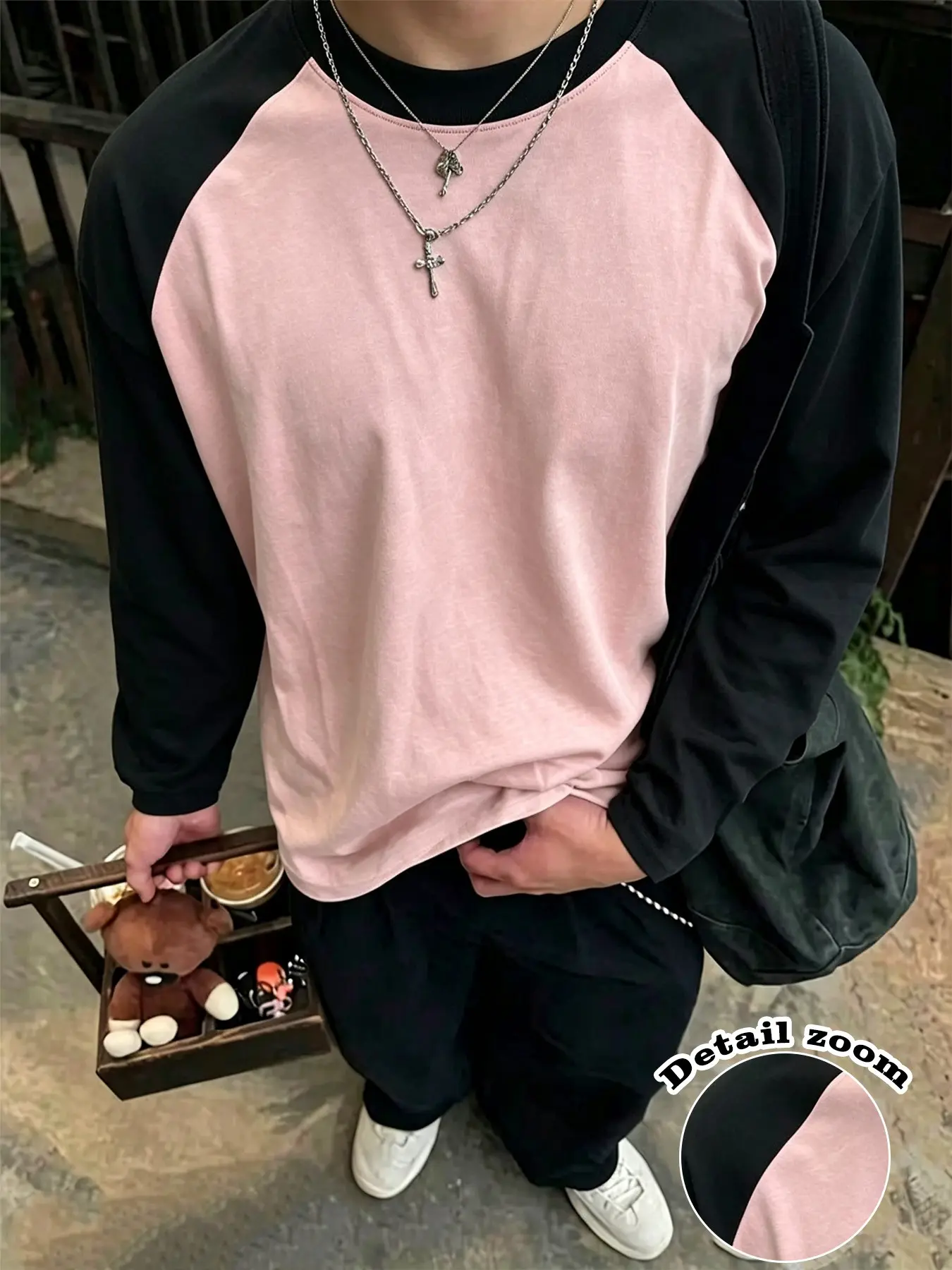 Unisex Four Seasons Crew Neck Black White Contrast Raglan Long Sleeve T-Shirt Oversized Loose Fit Basic Vintage Blank Top Suitable For Young Men Women Daily Street Outfits Rare Aesthetic