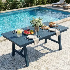 66.9" HDPE Outdoor Patio Dining Table– All-Weather HDPE Slatted Table with Umbrella Hole for – Waterproof, Weather Resistant, Easy Clean