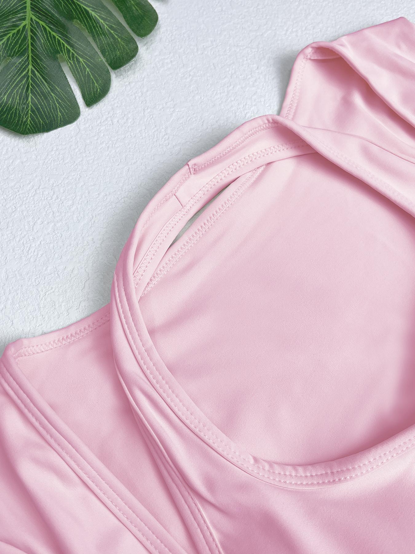 Women's Solid Color Long Sleeve Thumb Hole Design Halter Neck 2 in 1 Sports Tee Gym Yoga Tops for Yoga Gym Workout, Ladies Sportswear for All Seasons