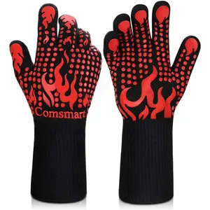 Barbecue gloves, resistant to high temperatures up to 1472 degrees Fahrenheit, silicone non-slip oven gloves, long kitchen gloves, suitable for grilling, cooking, baking, and cutting