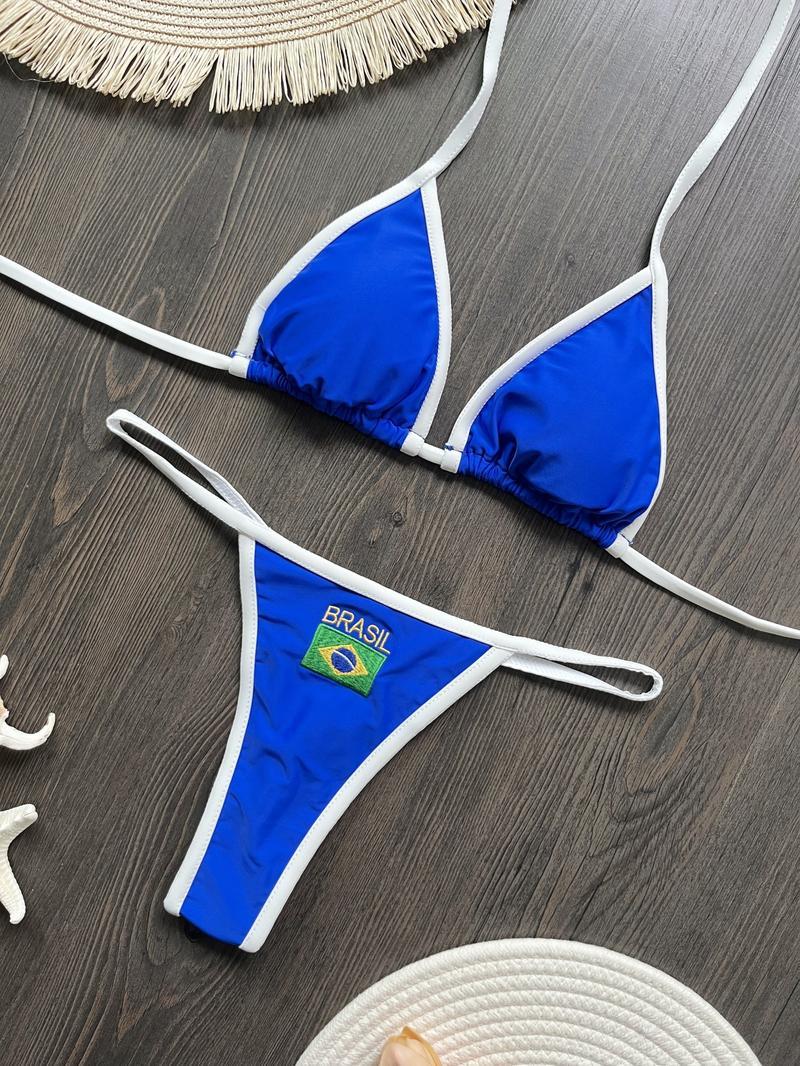 Brazil Flag Embroidery Bikini – New Letter Embroidered Swimsuit, Sexy Women’s Beach Swimwear