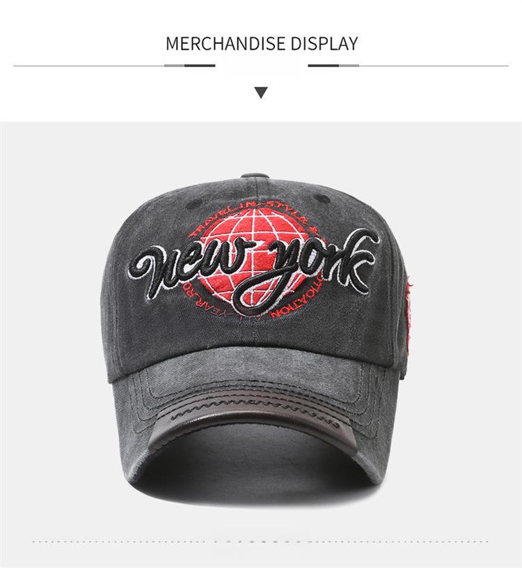 New York embroidered baseball cap, patch embroidered baseball cap, washed sun-shading cap, soft-top fashion cap