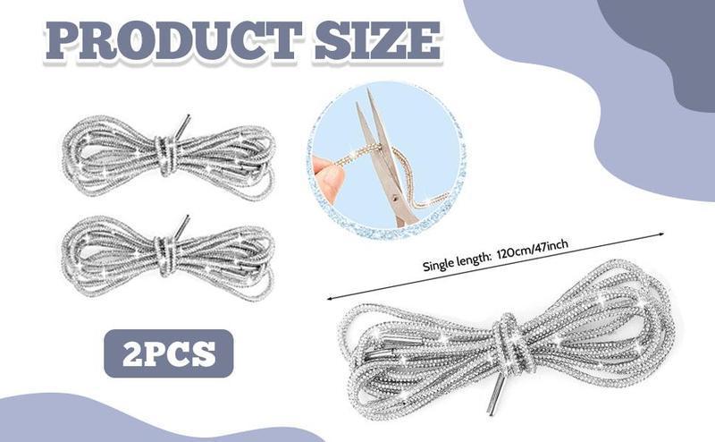 2-Pack Glitter Rope Laces – Rhinestone Fashion Drawstrings for Shoes, Hoodies & Trunks, Long 47in Sparkly Cords for DIY Styling & Daily Accessories