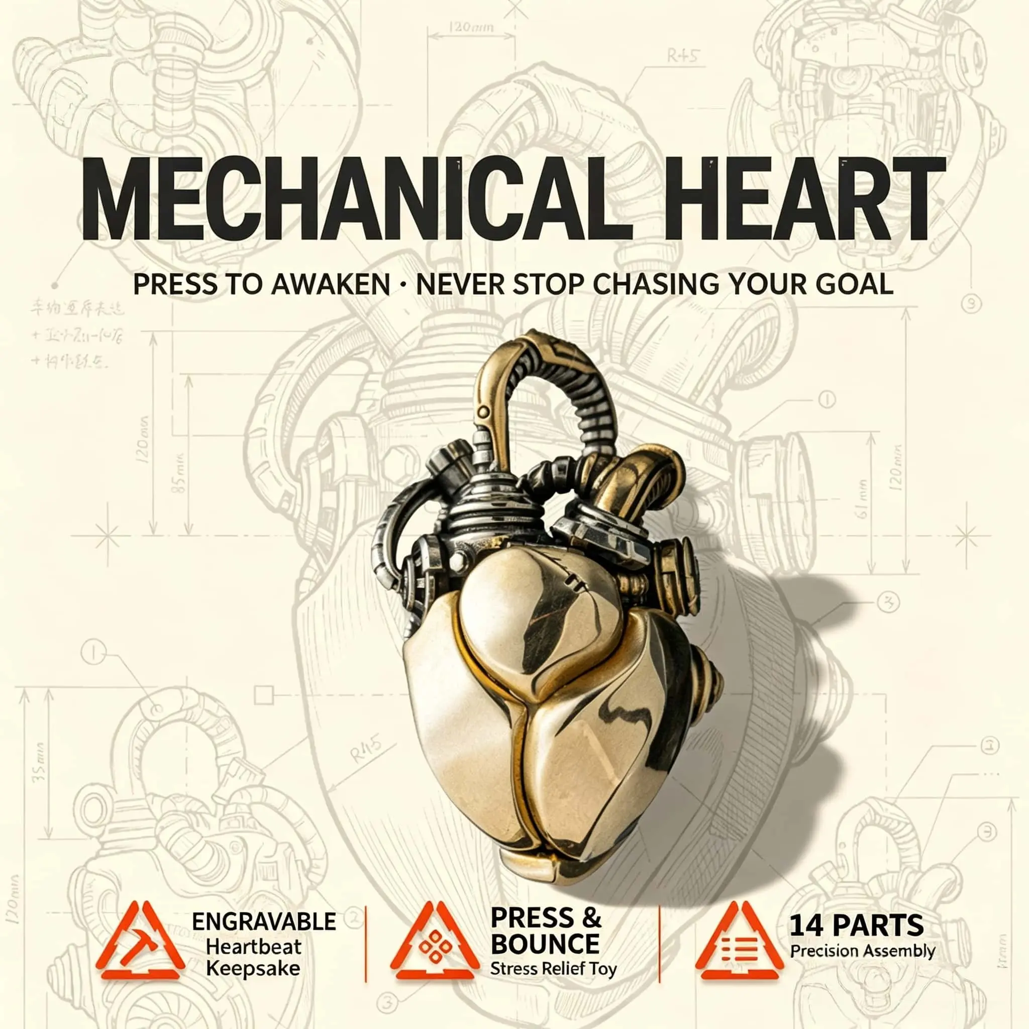 Steampunk Mechanical Heart Pendant Necklace - Brass Movable Beating Heart Jewelry, Fidget Gift for Men & Women