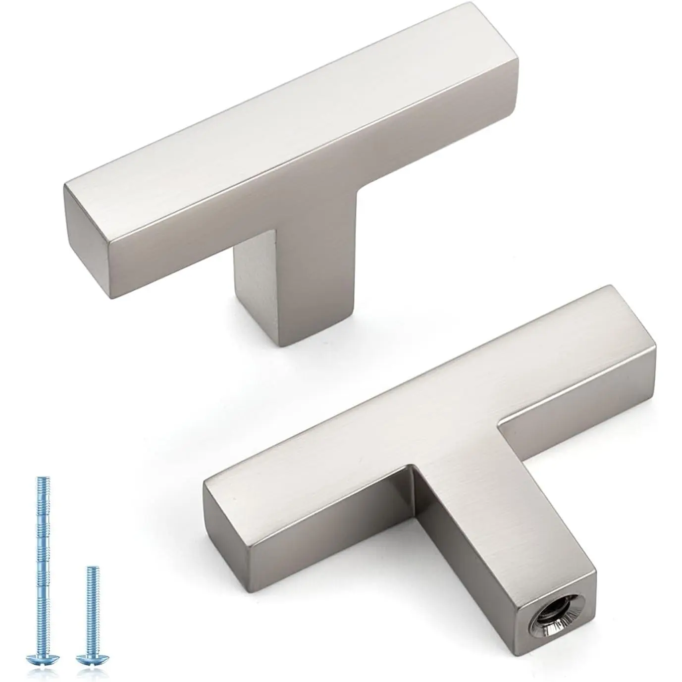 3 Pack Solid Single Hole Slim Square Bar Cabinet Pulls - Brushed Nickel Drawer knobs for Kitchen, Bathroom & Dresser Cabinets Hardware