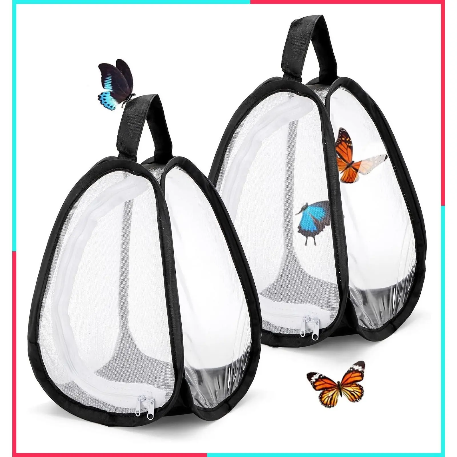 2 Pack Collapsible Insect & Butterfly Habitat Cage, Pop-Up Mesh Enclosure with Clear Viewing Window, Zipper Access & Polyester Base, 7.75 x 7.75 x 11 InchGift