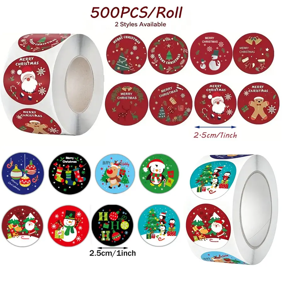 Christmas Cartoon Stickers, Waterproof Removable Holiday Seals, Santa Snowman Reindeer Patterns, DIY Journal Luggage Gift Box Decorations