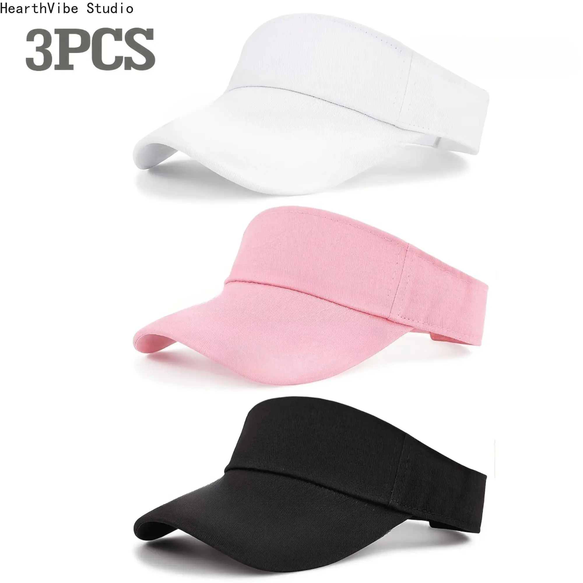 3pcs Set of Solid Color Unisex Easy Visor Hats, Adjustable Size Casual Sun Hats, Suitable for Daily Wear in Spring And Summer, Offering And Stylish Coordination, Also Suitable As a Gift, Adjustable Headgear Hats, Removable And Washable Hats
