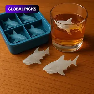 Shark Silicone Mold Set, Non-Stick Tray with 4 Cavities, Easy Release, Dishwasher Safe, Reusable Kitchen Party Decor, Shark Theme Dessert Molds, Ice Cube Mold, Ice Ball Molds, Ice Ball Maker