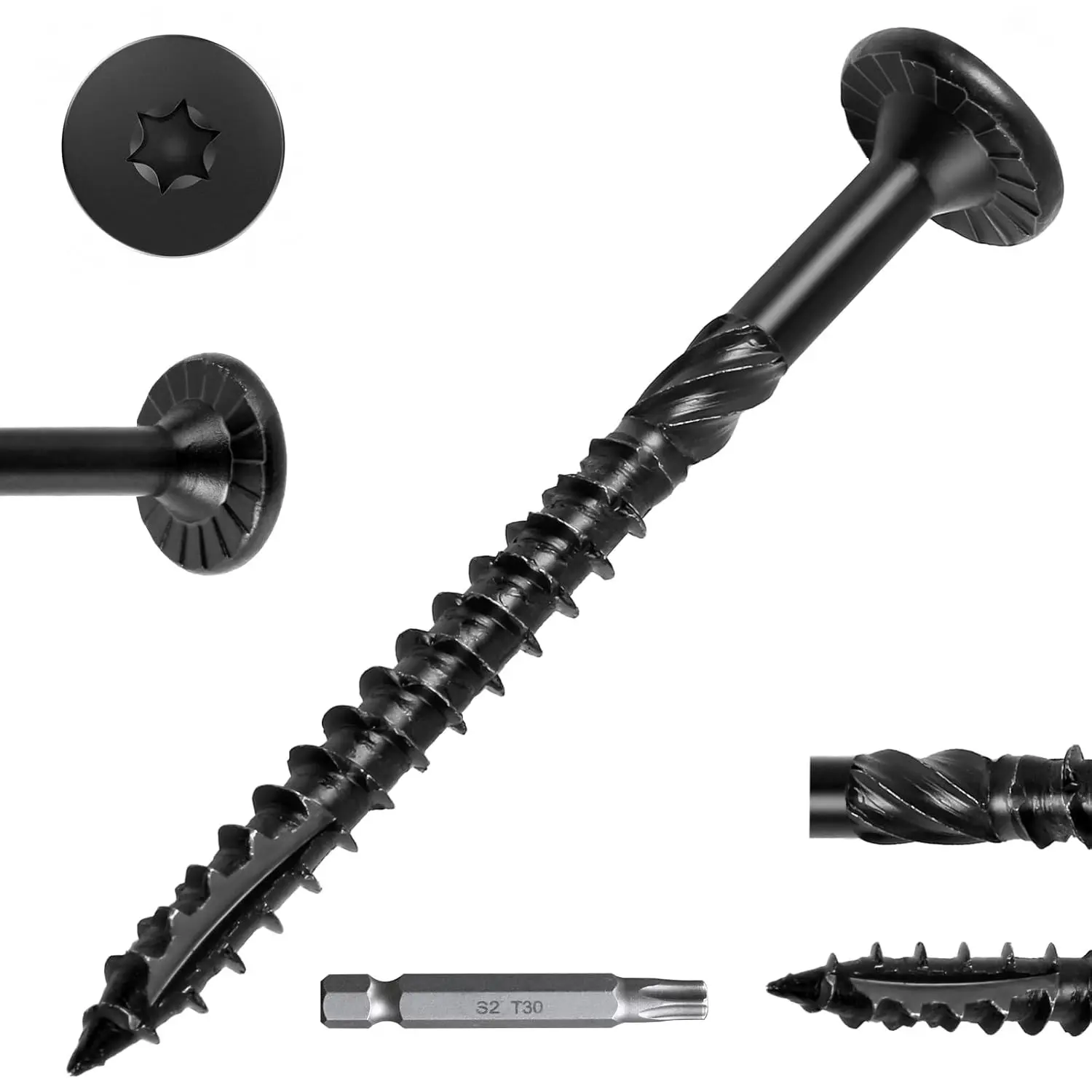FMhotu #14 Heavy-Duty Wood Screws, Star Drive Deck Screws, Rust Resistant Timber Screws for Log & Landscaping Wood, 2-7/8 Inch, 50 Pcs, Black