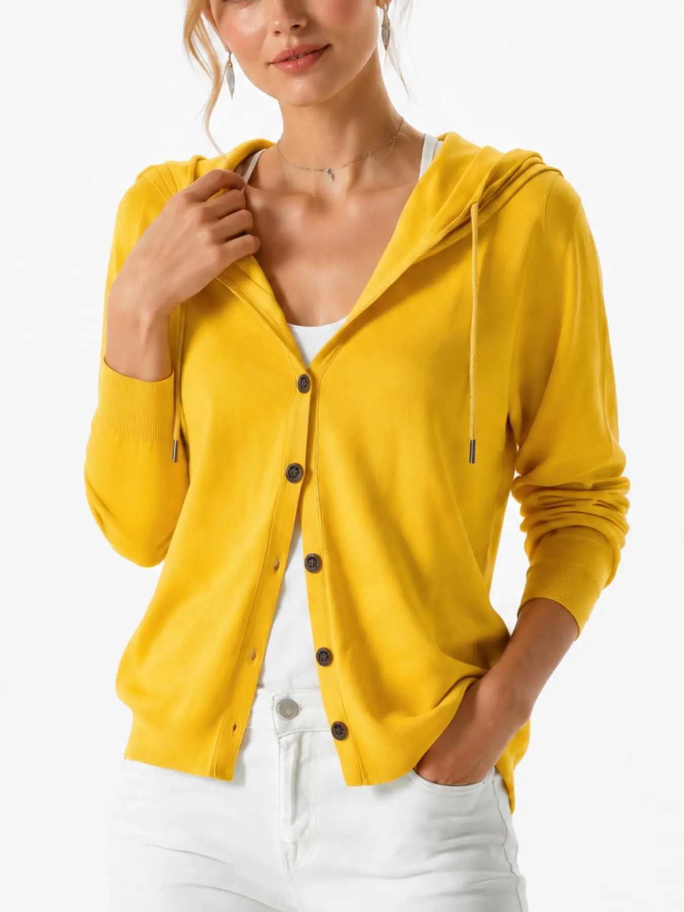 New Women's Knitted Hooded Cardigan, Loose Fit, Casual Style, Commute Sun Protection Top, Long Sleeve, Soft Fabric, Breathable, Drawstring Hood