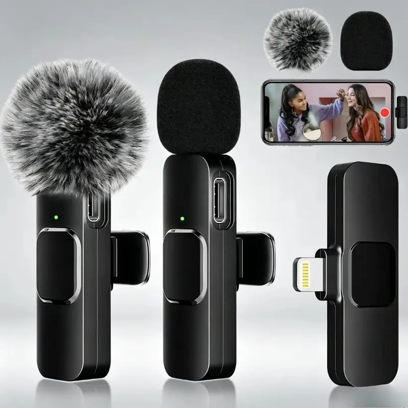 Wireless Lavalier Microphone Mini Portable Smart Noise Reduction Audio Video Recording Microphone for iPhone Android Lapel Mic Streaming Mic Noise Canceling Mics