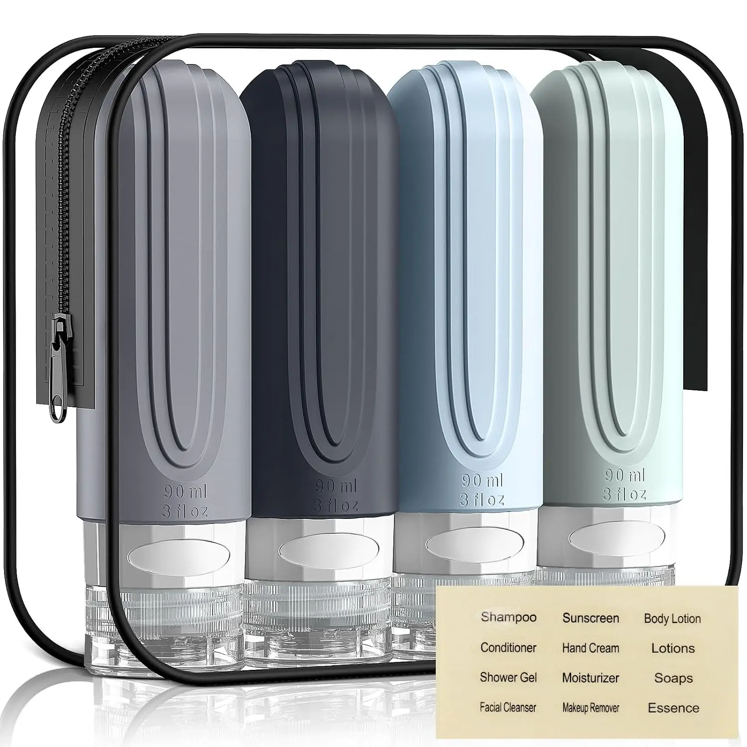 Travel Bottles for Toiletries, 3oz TSA Approved Travel Size Toiletries,  Leak-Proof Refillable Containers, Squeezable Liquid Essentials Bottles W/Clear Bag (GRAY)