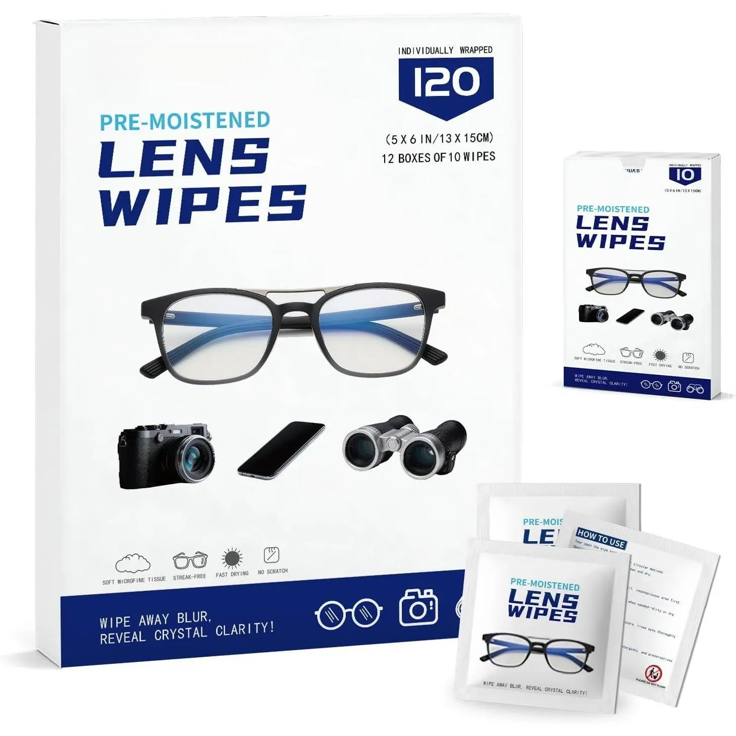 120 Count Lens Wipes for Eyeglasses, Eye Glasses Cleaner Wipes for Screens