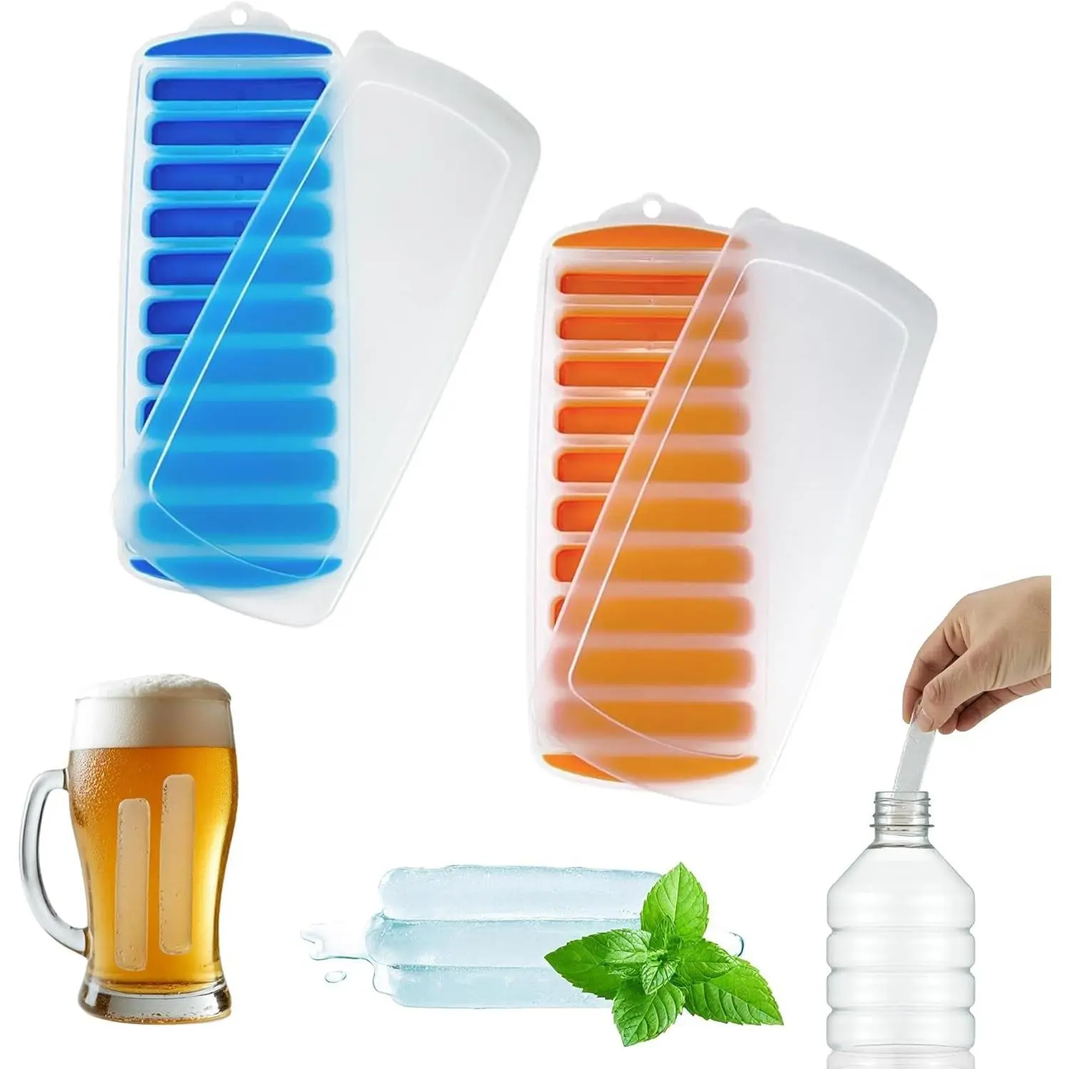Tray with Lid Set of 2, , Ideal for Water Bottles &  Bottles, Flexible & Stackable Design for Quick Release,  Trays for Freezer(11.81"*4.72"*0.95")