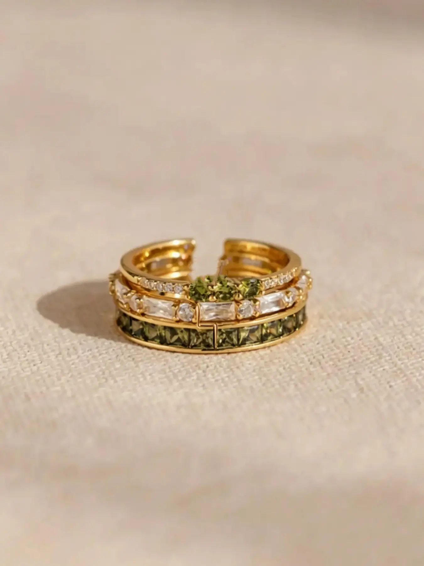 3-Piece Vintage Olive Stackable Design Rings Set for Women, Elegant Jewelry Gift for Engagement, Wedding or Anniversary, Perfect for Special Occasions
