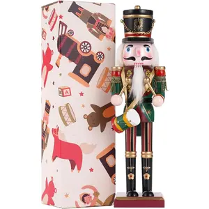 12 Inch Wooden Traditional Painted Nutcracker Ornament, Festive Collectible The Drummer Nutcracker Figure for Christmas Thanksgiving Party Tabletop Decor