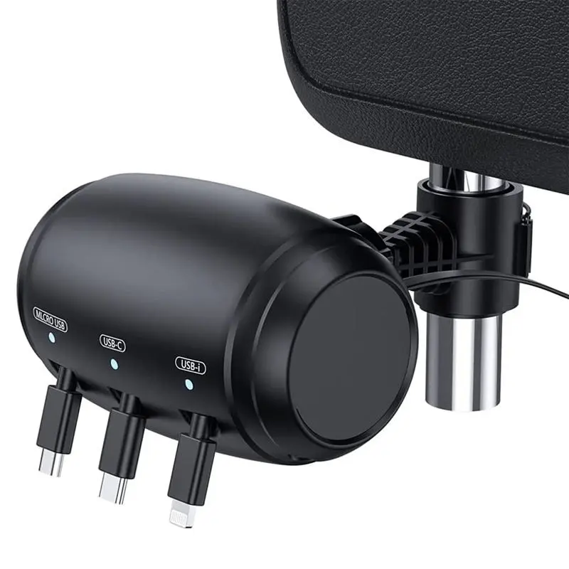 Multi-Functional Car Rear Seat Extendable 3-In-1 Charging Station Box, Compatible with All Phones, USB Car Charger, Headrest Mount