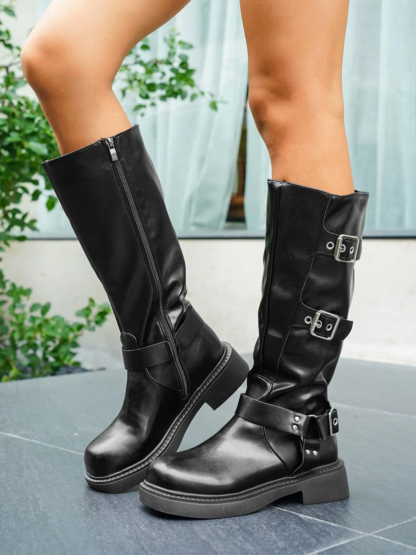 Women's Multi-Layer Air Eyelet Motorcycle Boots, Outdoor Waterproof Durable Work Boots, Thick Rubber Anti-Slip Sole, Commuter High Top Boots, Slip Resistant Boots