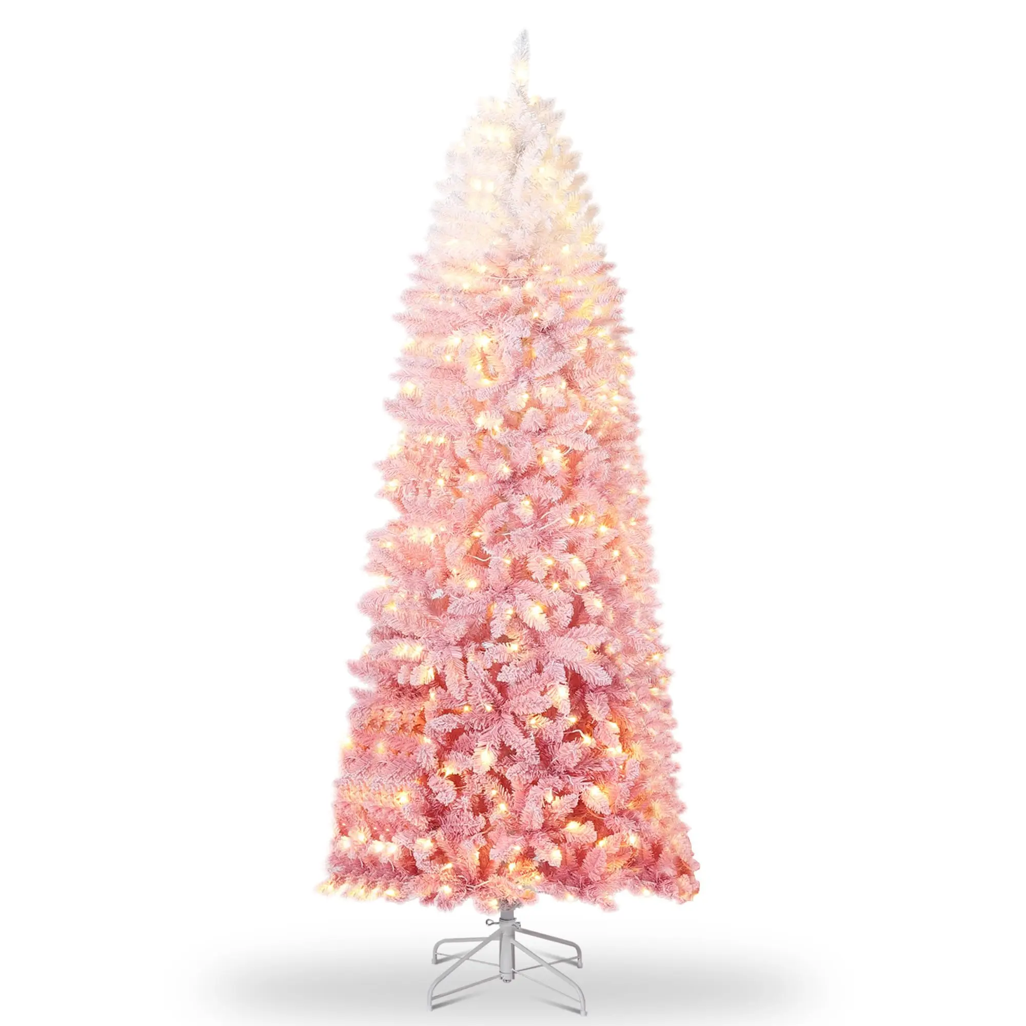 Gradient Flocked Slim Christmas Tree, Pre-Lit Pencil Tree. Pink/Blue/Black/Purple Ombre. 4.5-9 FT. Space Saving for Apartment, Office. Hinged Branches, UL LED Lights. Easy Assembly. Xmas Decor