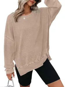 Women's Round Neck Long Sleeve Side Split Sweatshirt, Casual Fashion Top, Comfortable and Stylish, Perfect for Daily Wear, Everyday