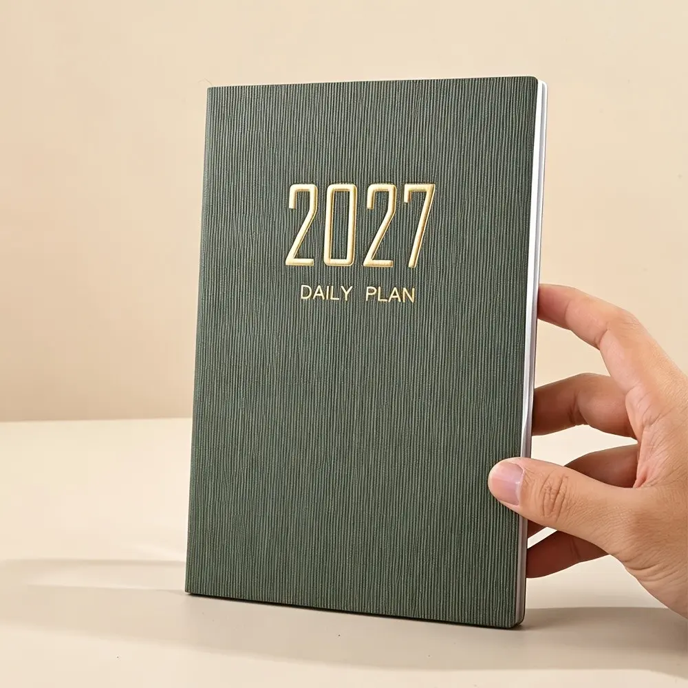 2027 A5 Slim Planner, includes personal information pages, 2027 yearly calendar, monthly and weekly planning pages with PU cover, lightweight and portable design, ideal for daily time management, work and study planning, schedule tracking and Christmas gi