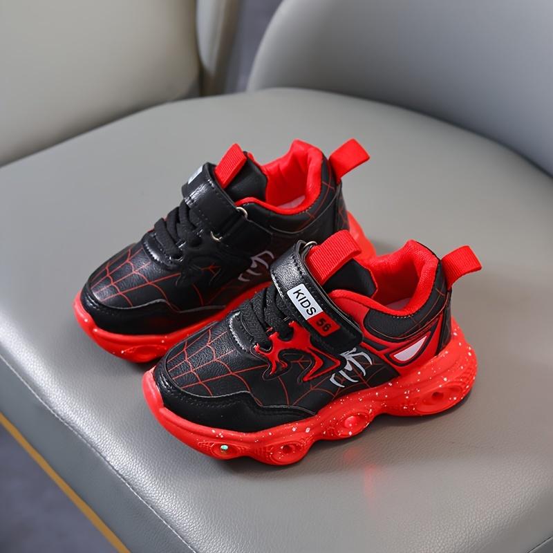 Hook and Loop Buckle Spider Web Print Luminous Sole Thick Sole Shoes Trendy Retro Comfortable Sneakers Boys' Training Shoes