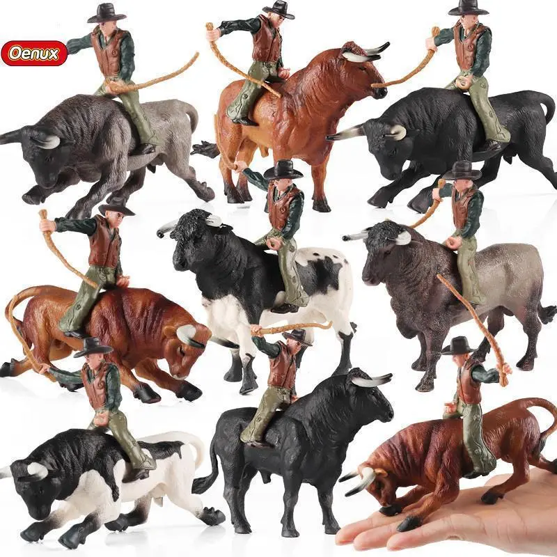 Oenux Farm Animal & Bullfighting Cowboy PVC Simulation Action Figures Collection, Kids' Collectibles, PE Bag Included, Best Gift for Kids, Kids Gift